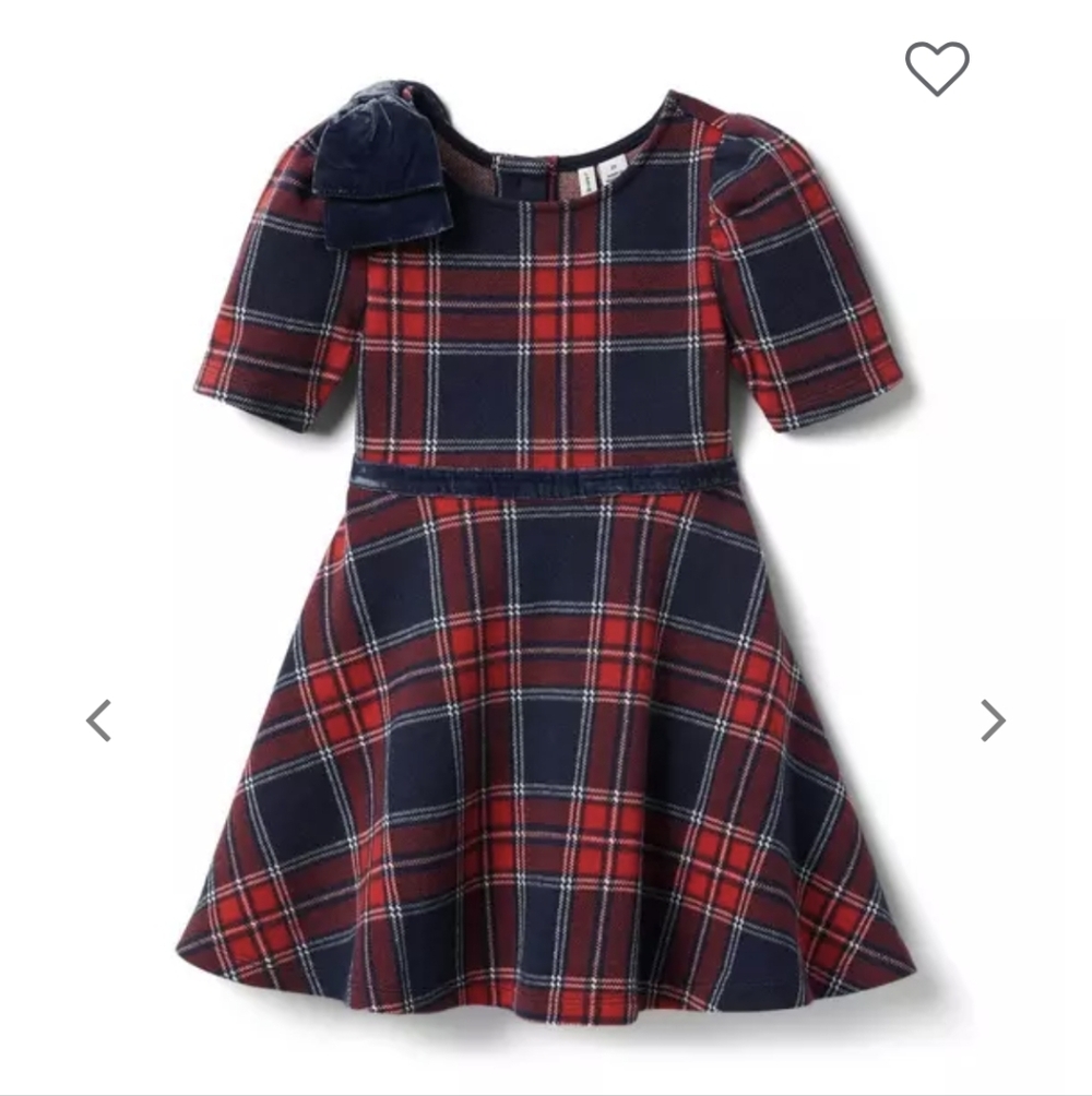 Janie And Jack Plaid Jaquard Dress Velvet Bow 18-24 Months
